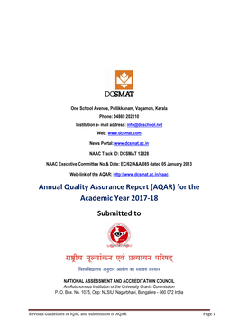 AQAR: Annual Quality Assurance Report (AQAR) for the Academic Year 2017-18 Submitted To