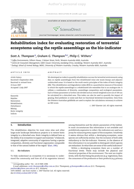 Rehabilitation Index for Evaluating Restoration of Terrestrial Ecosystems Using the Reptile Assemblage As the Bio-Indicator