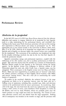 FALL 1978 85 Performance Reviews Abolición De La Propiedad