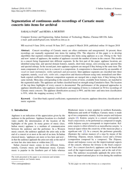 Segmentation of Continuous Audio Recordings of Carnatic Music Concerts Into Items for Archival