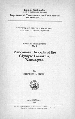 Manganese Deposits of the Olympic Peninsula,· Washington