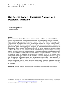 Our Sacred Waters: Theorizing Kuuyam As a Decolonial Possibility