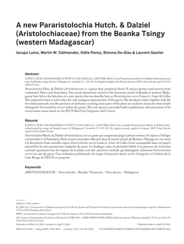 A New Pararistolochia Hutch. & Dalziel (Aristolochiaceae) from The