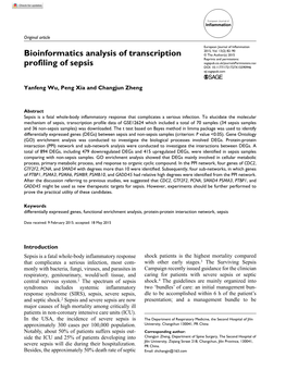 Bioinformatics Analysis of Transcription Profiling of Sepsis