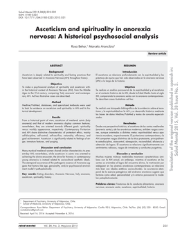 Asceticism and Spirituality in Anorexia Nervosa: a Historical Psychosocial Analysis