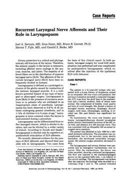 Recurrent Laryngeal Nerve Afferents and Their Rake in Laryngospasm