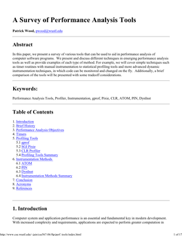 A Survey of Performance Analysis Tools