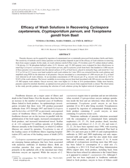 Efficacy of Wash Solutions in Recovering <I>Cyclospora</I>