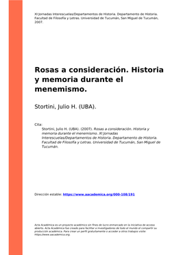 Rosas a Consideración. Historia Y Memoria Durante El Menemismo