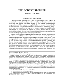 The Body Corporate - Author Proof (Do Not Delete) 1/5/2021 3:01 Pm