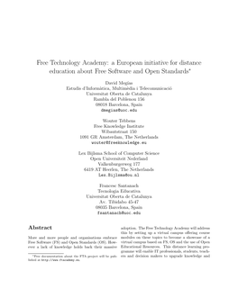 Free Technology Academy: a European Initiative for Distance Education About Free Software and Open Standards∗