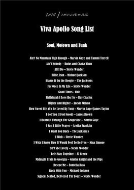 Viva Apollo Song List