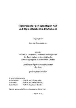 Triebwagen Für Den Zukünftigen Nah- Und Regionalverkehr in Deutschland