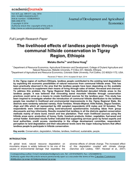 The Livelihood Effects of Landless People Through Communal Hillside Conservation in Tigray Region, Ethiopia