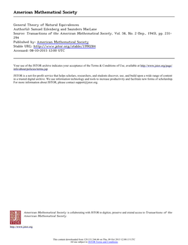 General Theory of Natural Equivalences Author(S): Samuel Eilenberg and Saunders Maclane Source: Transactions of the American Mathematical Society, Vol