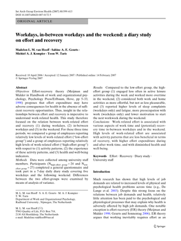 Workdays, In-Between Workdays and the Weekend: a Diary Study on Evort and Recovery