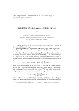 HARMONIC and BIHARMONIC MAPS at IASI Nowadays, the Theory of Harmonic Maps Between Riemannian Manifolds Is a Very Important Fiel