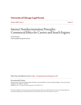 Internet Nondiscrimination Principles: Commercial Ethics for Carriers and Search Engines Frank Pasquale Frank.Pasquale@Chicagounbound.Edu