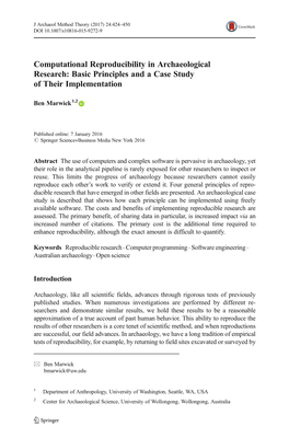 Computational Reproducibility in Archaeological Research: Basic Principles and a Case Study of Their Implementation