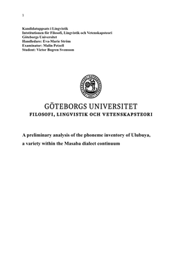 A Preliminary Analysis of the Phoneme Inventory of Ulubuya, a Variety Within the Masaba Dialect Continuum 2