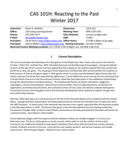 CAS 101H: Reacting to the Past Winter 2017