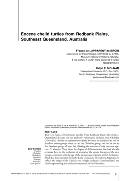 Eocene Chelid Turtles from Redbank Plains, Southeast Queensland, Australia