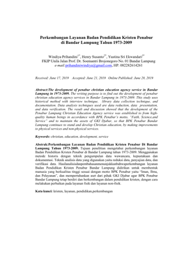 Perkembangan Layanan Badan Pendidikan Kristen Penabur Di Bandar Lampung Tahun 1973-2009