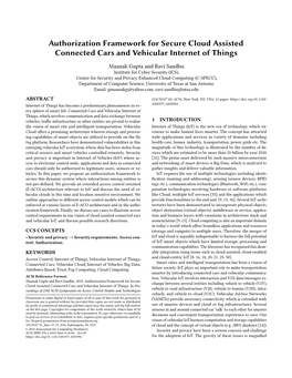 Authorization Framework for Secure Cloud Assisted Connected Cars and Vehicular Internet of Things