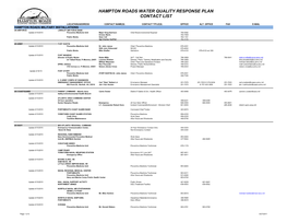 Hampton Roads Water Quality Response Plan Contact List