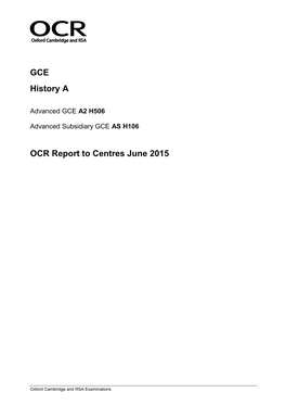 Report to Centres History a H106, H506 June 2015