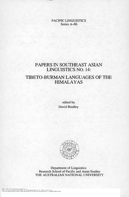 Papers in Southeast Asian Linguistics No. 14: Tibeto-Bvrman Languages of the Himalayas