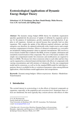 Ecotoxicological Applications of Dynamic Energy Budget Theory