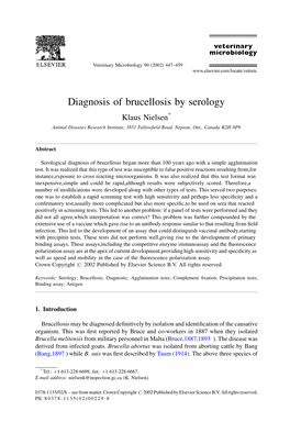 Diagnosis of Brucellosis by Serology Klaus Nielsen* Animal Diseases Research Institute, 3851 Fallow®Eld Road, Nepean, Ont., Canada K2H 8P9