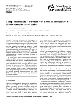 The Spatial Structure of European Wind Storms As Characterized by Bivariate Extreme-Value Copulas