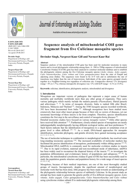 Sequence Analysis of Mitochondrial COII Gene Fragment from Five Culicinae Mosquito Species