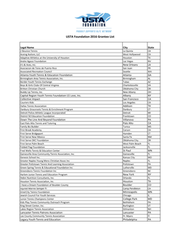 USTA Foundation 2016 Grantee List