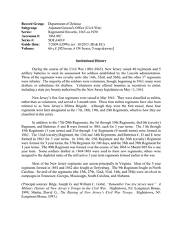 Adjutant General's Office (Civil War) Series: Regimental Records, 1861-Ca.1920 Accession #: 1968.002 Series #: SDEA4019 Guide Date: 7/2009 (LDW); Rev