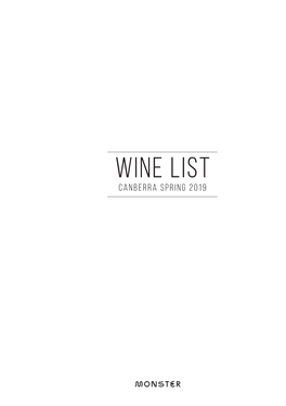 Wine List Canberra Spring 2019