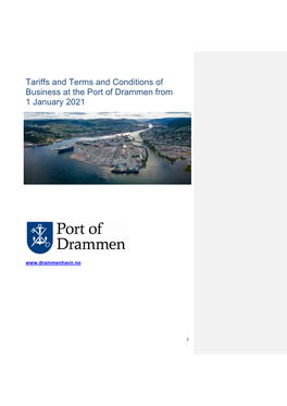 Tariffs and Terms and Conditions of Business at the Port of Drammen from 1 January 2021