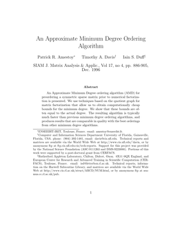 An Approximate Minimum Degree Ordering Algorithm