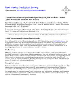 Two Middle Pleistocene Glacial-Interglacial Cycles from the Valle Grande, Jemez Mountains, Northern New Mexico Peter J