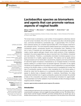 Lactobacillus Species As Biomarkers and Agents That Can Promote Various Aspects of Vaginal Health