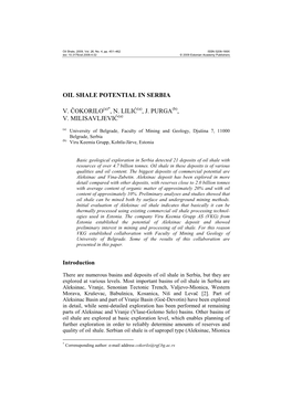 Oil Shale Potential in Serbia V