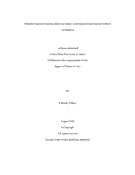 Migration-Decision Making and Social Status: Cambodian Female Migrant Workers