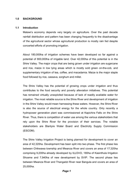 Page 1 1.0 BACKGROUND 1.1 Introduction Malawi's Economy