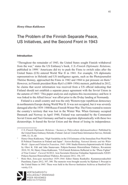 The Problem of the Finnish Separate Peace, US Initiatives, and the Second Front in 1943