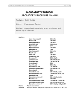 Laboratory Protocol Laboratory Procedure Manual