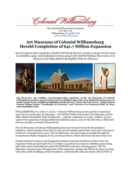 Art Museums of Colonial Williamsburg Herald Completion of $41.7 Million Expansion