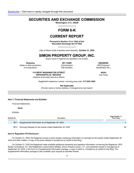 Securities and Exchange Commission Form 8-K Current Report Simon Property Group, Inc