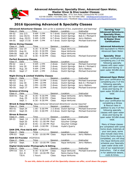 Advanced & Specialty Classes
